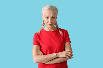 Sticker - Mature woman on color background