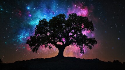 Silhouetted Tree Under a Starry Sky