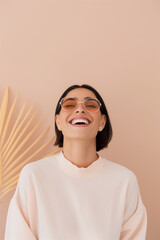 Wall Mural - A woman is smiling and wearing sunglasses