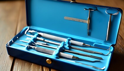 Wall Mural - Dental Instrument Kit in Blue Case Prepared for Use