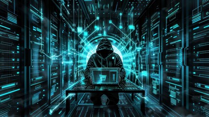 Canvas Print - Hacker in Server Room