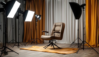 Wall Mural - Elegant photography studio equipped with professional lighting and a stylish chair