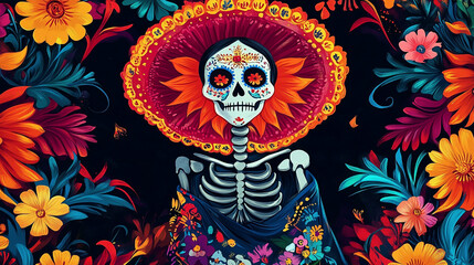 Wall Mural - A beautifully designed Dia de Los Muertos