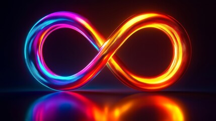 neon infinity symbol glowing with vibrant colors on black background