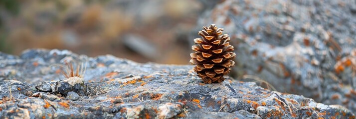 Canvas Print - Pine Cone Revealed on Rocky Surface Highlighting Environmental Renewal and Natural Beauty in Forestry Setting