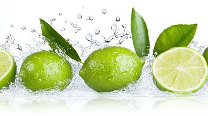 Poster - A close up of a lime with water splashing around it