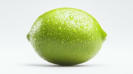 A lime is sitting on a white background