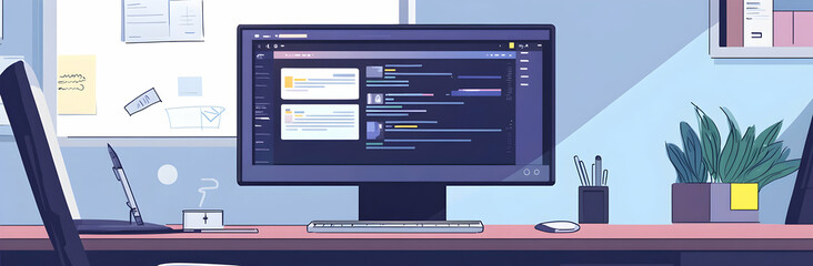 Panorama banner of startup UX developer or company employee design user interface or UI prototype for mobile application or website software with software display on laptop monitor in office   