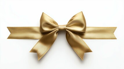 Wall Mural - A gold ribbon bow is shown on a white background