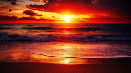 Poster - Fiery Sunset Over the Ocean