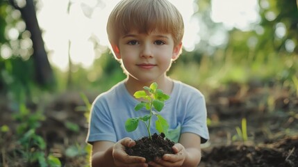 Wall Mural - Boy Planting a Seedling