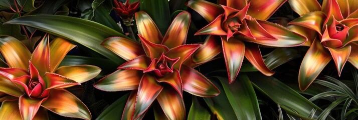 Canvas Print - Vibrant Neoregelia Fireball Bromeliads in a Garden Setting