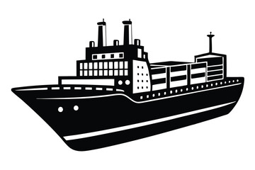 Cargo ship icon silhouette vector illustration on black and white