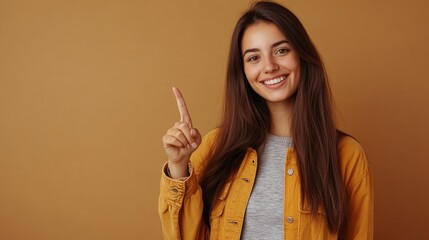 Poster - Smiling Woman Pointing Up