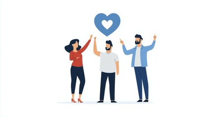 Poster - Three people are holding hands and pointing to a heart