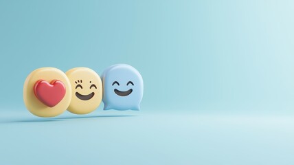 Three emoticons are smiling and one of them has a heart on it