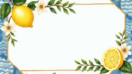 Poster - A frame with a yellow lemon and white flowers