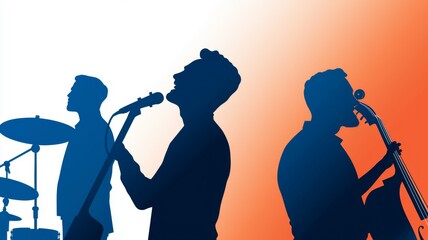 Three musicians are silhouetted against a red background