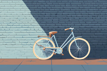 Wall Mural - A vintage bicycle leaning against a textured wall, casting a shadow on the pavement.