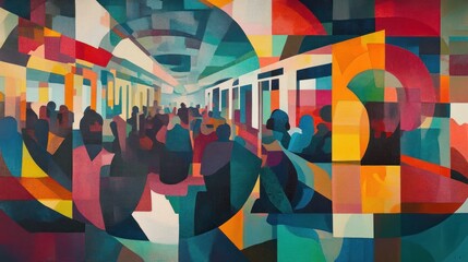 Poster - Abstract Crowd in Geometric Shapes