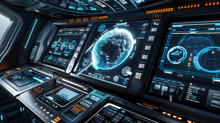 close up of futuristic interface innovation with blue light