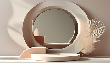 Wall Mural - Pastel Abstract Harmony: A Round Mirror and Shapes in Modern Art Design