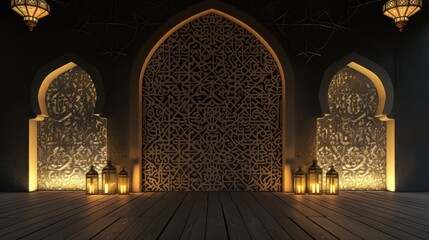 Canvas Print - Intricate Islamic Architecture with Lanterns