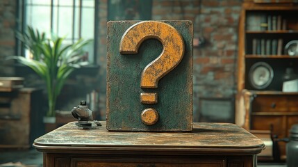 Wall Mural - Question Mark on Wooden Table