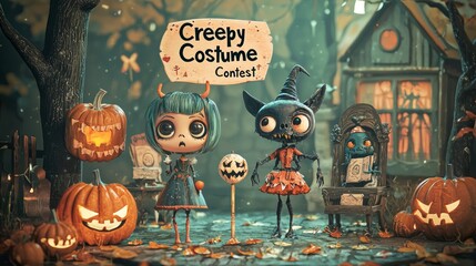 Spooky Halloween Characters in a Creepy Costume Contest