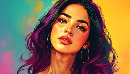 Vibrant Portrait of a Hispanic Woman with Expressive Eyes in Contemporary Digital Art