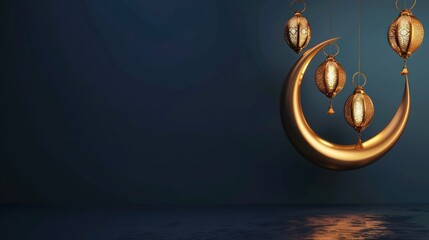 Crescent Moon with Hanging Lanterns