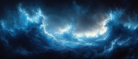 Wall Mural - A Nighttime View of Majestic Ocean Waves