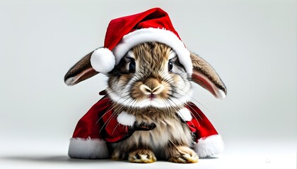 Adorable rabbit wearing Santa hat in a festive spirit, perfect for holiday themes, print designs, and logos celebrating the Christmas season