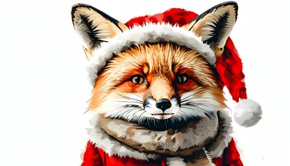 Adorable fox wearing Santa hat, embodying festive spirit and holiday cheer, perfect for Christmas themed designs and celebrations