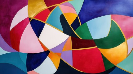 Poster - A colorful abstract painting with a gold border. The painting is a mix of different colors and shapes, creating a sense of movement and energy. The gold border adds a touch of luxury