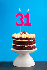 Canvas Print - Red velvet birthday cake with number 31 candle