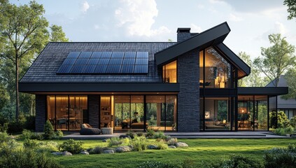 Poster - Modern House with Solar Panels