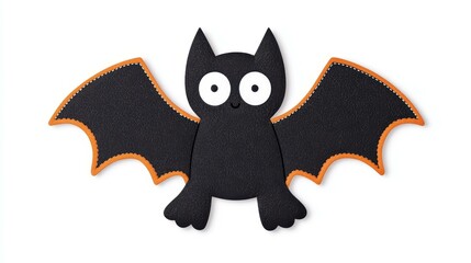 Canvas Print - A spooky black felt bat featuring orange stitched edges and white eyes, perfect for Halloween decor or crafts.