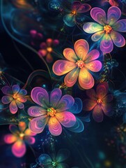 Poster - A colorful bouquet of flowers is displayed in a dark background