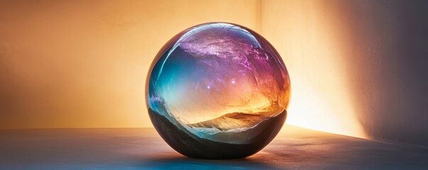 Aufkleber - Glass sphere with colorful reflections on a gradient background