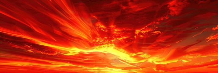 Wall Mural - Vibrant red sunset illuminating the sky with streaks of clouds