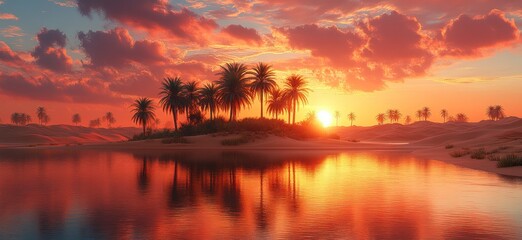 Canvas Print - Sunset over Oasis in the Desert