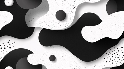 Poster - Monochromatic Fluid Dynamics: A captivating abstract design featuring dynamic black and white shapes, accented by subtle halftone patterns.