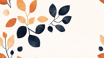 Poster - Autumn Leaves Watercolor Pattern: A delicate and stylish pattern featuring watercolor autumn leaves in shades of orange, brown, and blue on a white background.  