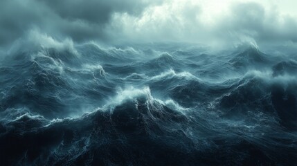 Stormy Sea With Large Waves and Dark Cloudy Sky