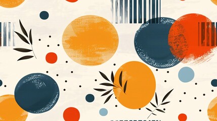 Poster - Abstract Watercolor Circles and Branches Seamless pattern