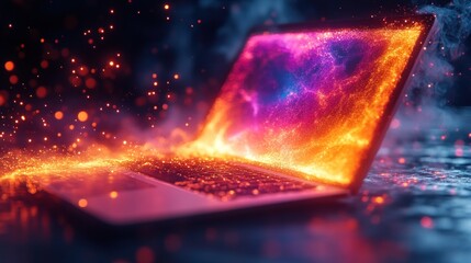 Canvas Print - Laptop with glowing screen