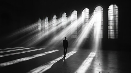 Poster - A Man Stands in a Room Filled with Light