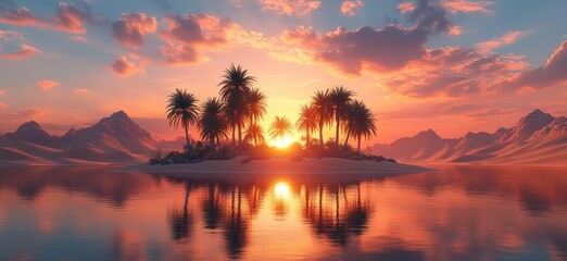 Wall Mural - Sunset over a Tropical Island