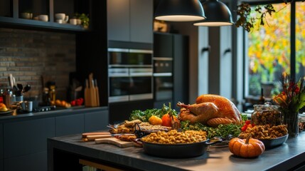 Wall Mural - Cozy Thanksgiving Feast in Modern Kitchen